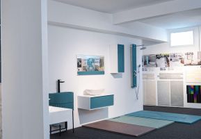 Carrelage géométrique pour salle de bain, offrant un design moderne et unique, disponible chez Carlito au Maroc